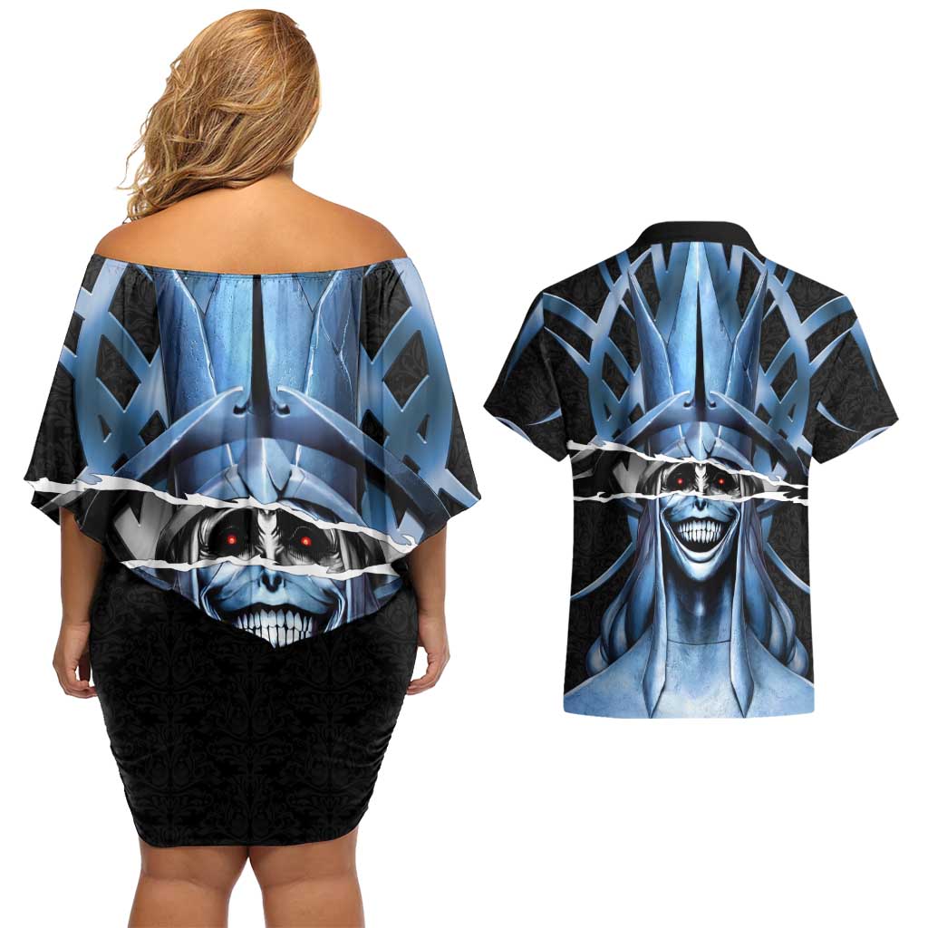 Statue of God Solo Leveling Couples Matching Off Shoulder Short Dress and Hawaiian Shirt Dark Surreal Gothic Style
