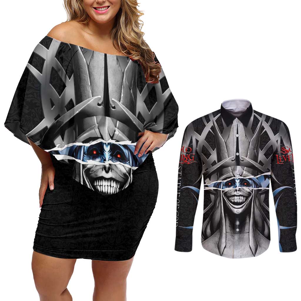 Statue of God Solo Leveling Couples Matching Off Shoulder Short Dress and Long Sleeve Button Shirt Dark Surreal Gothic Style