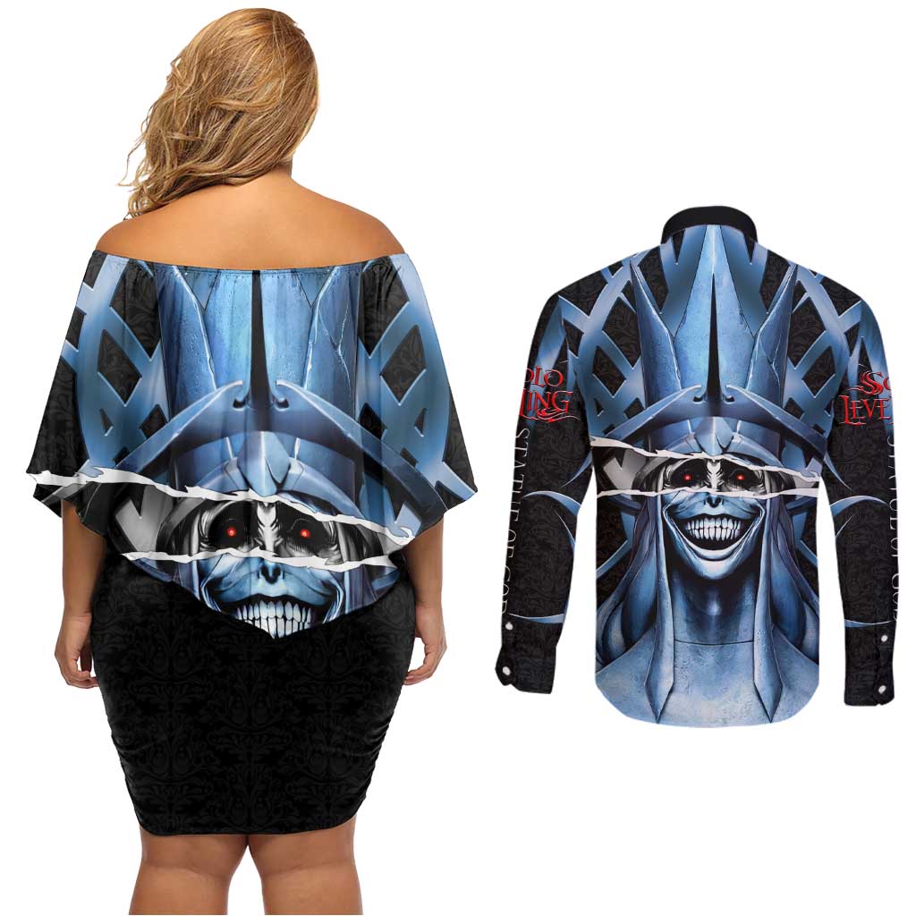 Statue of God Solo Leveling Couples Matching Off Shoulder Short Dress and Long Sleeve Button Shirt Dark Surreal Gothic Style