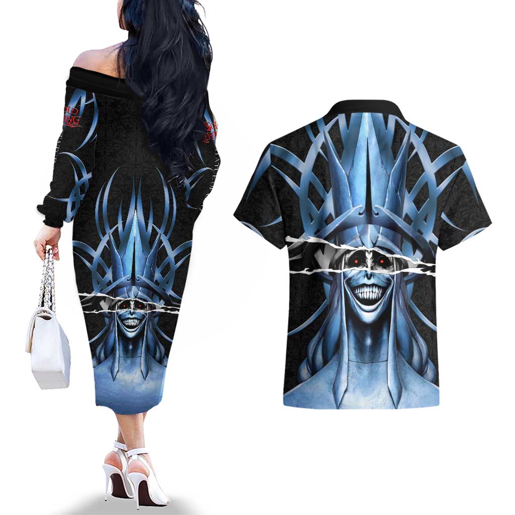 Statue of God Solo Leveling Couples Matching Off The Shoulder Long Sleeve Dress and Hawaiian Shirt Dark Surreal Gothic Style