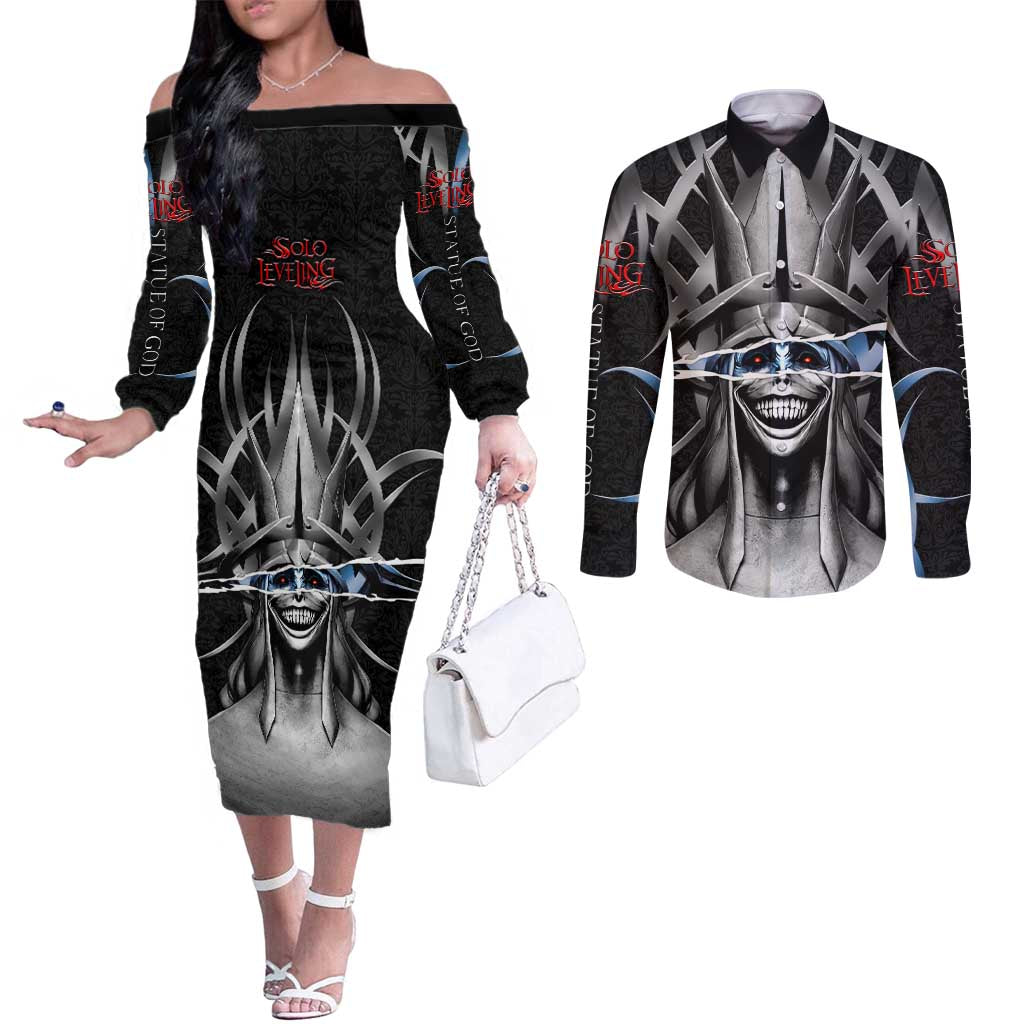Statue of God Solo Leveling Couples Matching Off The Shoulder Long Sleeve Dress and Long Sleeve Button Shirt Dark Surreal Gothic Style