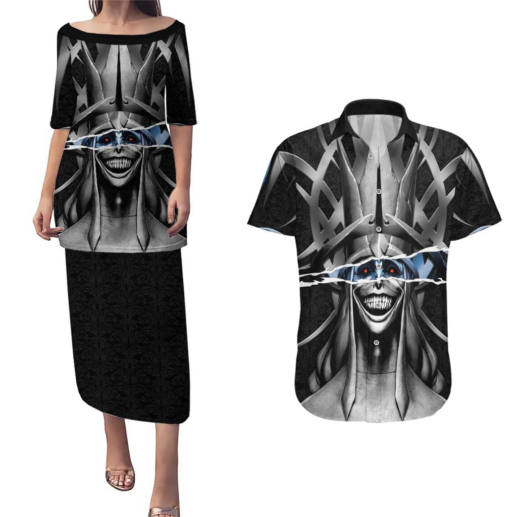 Statue of God Solo Leveling Couples Matching Puletasi and Hawaiian Shirt Dark Surreal Gothic Style