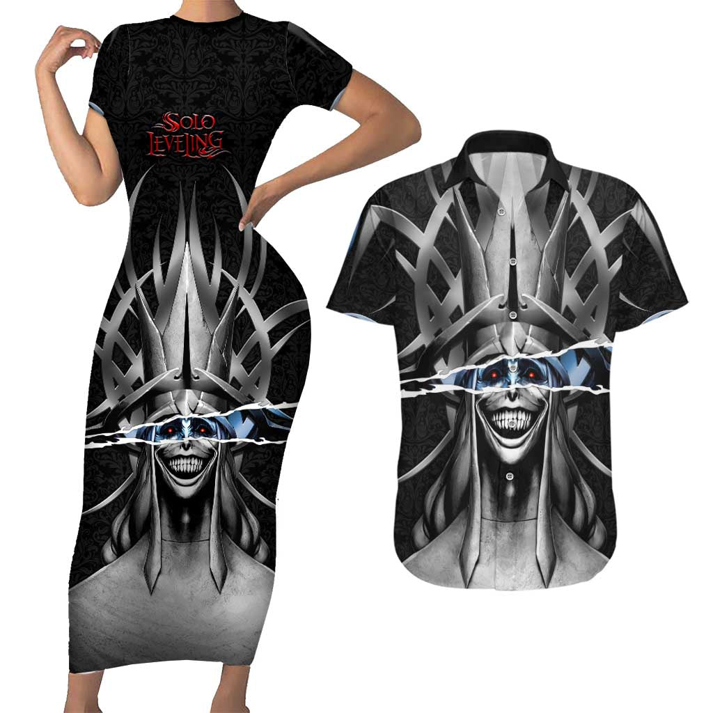 Statue of God Solo Leveling Couples Matching Short Sleeve Bodycon Dress and Hawaiian Shirt Dark Surreal Gothic Style