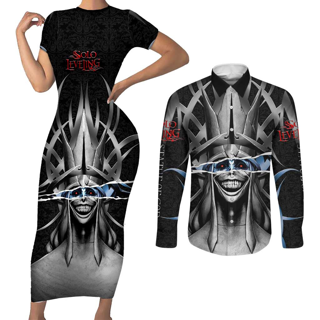 Statue of God Solo Leveling Couples Matching Short Sleeve Bodycon Dress and Long Sleeve Button Shirt Dark Surreal Gothic Style
