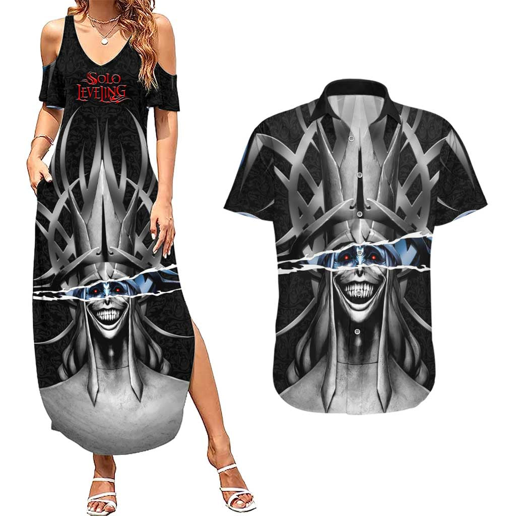 Statue of God Solo Leveling Couples Matching Summer Maxi Dress and Hawaiian Shirt Dark Surreal Gothic Style
