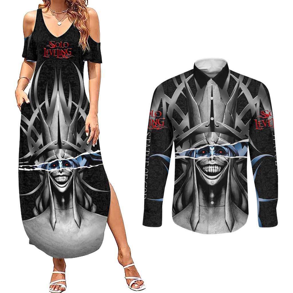 Statue of God Solo Leveling Couples Matching Summer Maxi Dress and Long Sleeve Button Shirt Dark Surreal Gothic Style