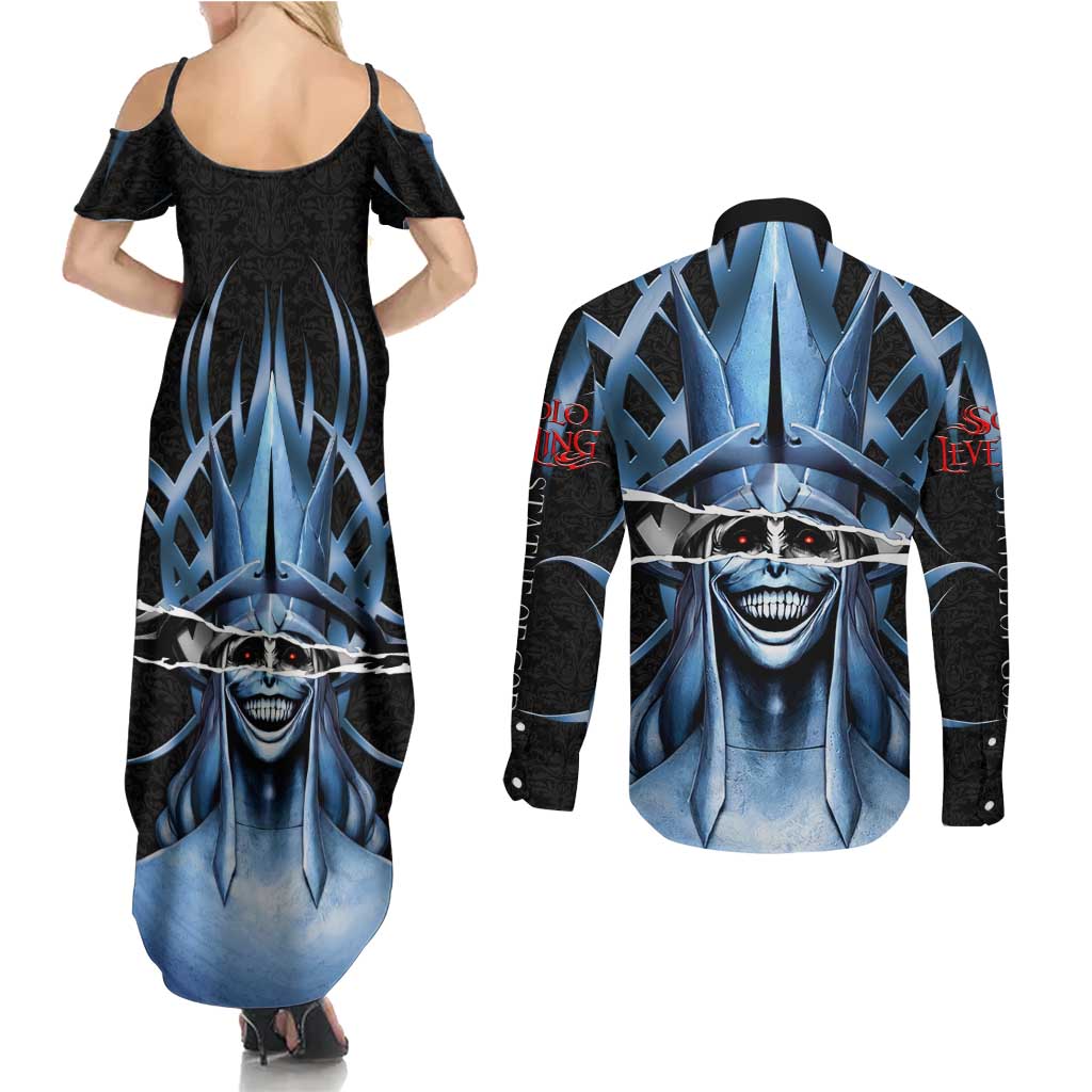 Statue of God Solo Leveling Couples Matching Summer Maxi Dress and Long Sleeve Button Shirt Dark Surreal Gothic Style