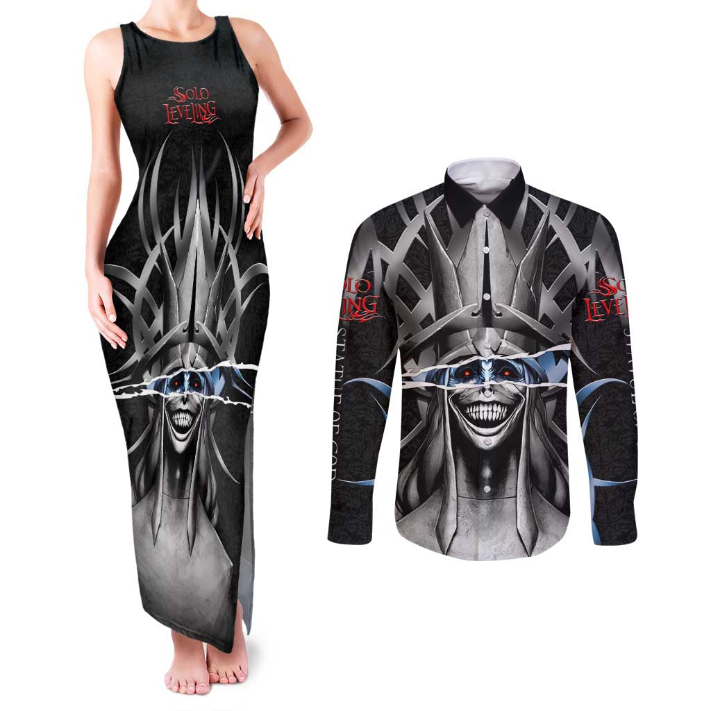 Statue of God Solo Leveling Couples Matching Tank Maxi Dress and Long Sleeve Button Shirt Dark Surreal Gothic Style