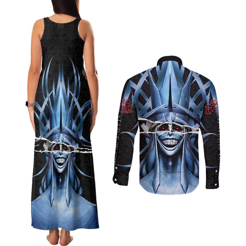 Statue of God Solo Leveling Couples Matching Tank Maxi Dress and Long Sleeve Button Shirt Dark Surreal Gothic Style