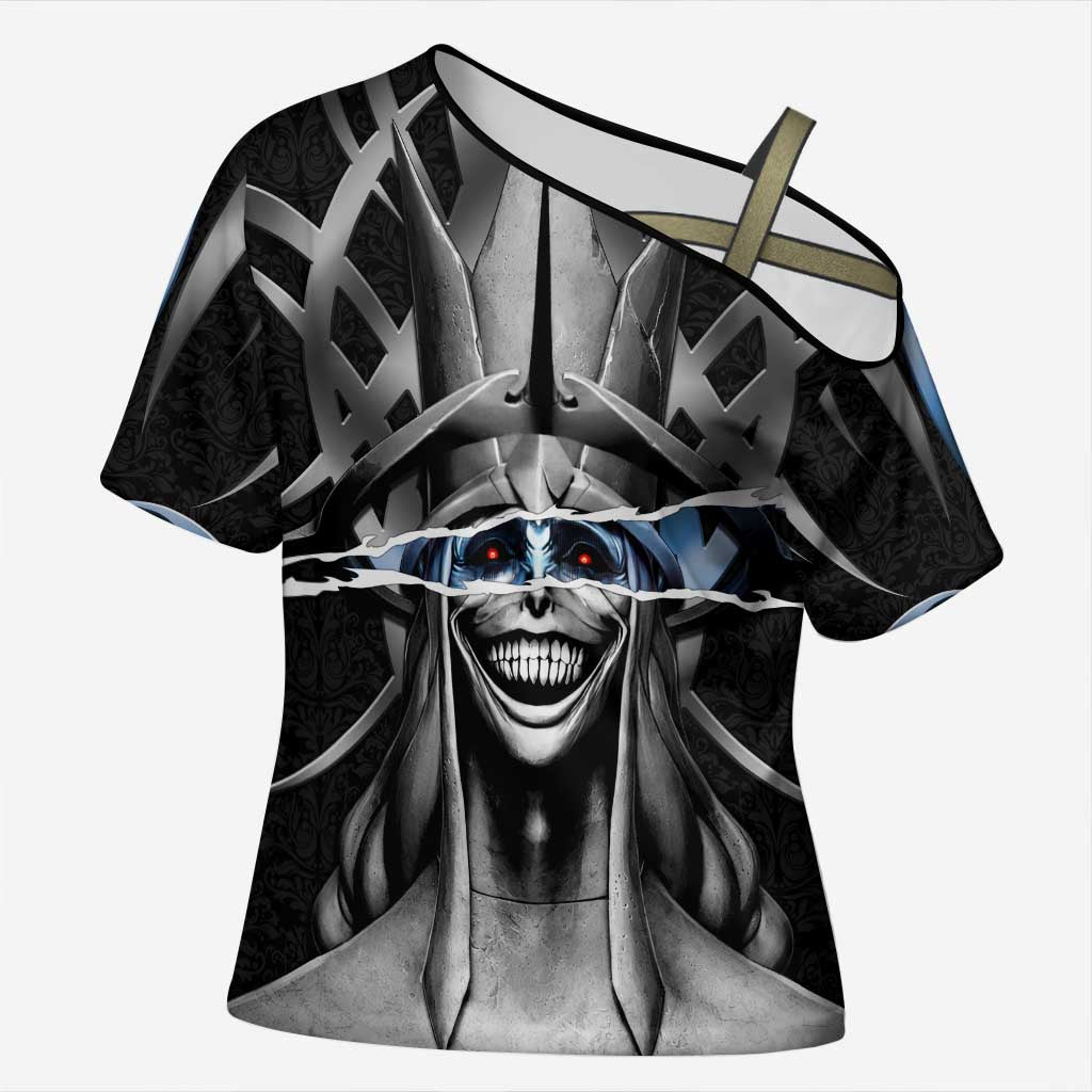 Statue of God Solo Leveling Cross Shoulder Shirt Dark Surreal Gothic Style