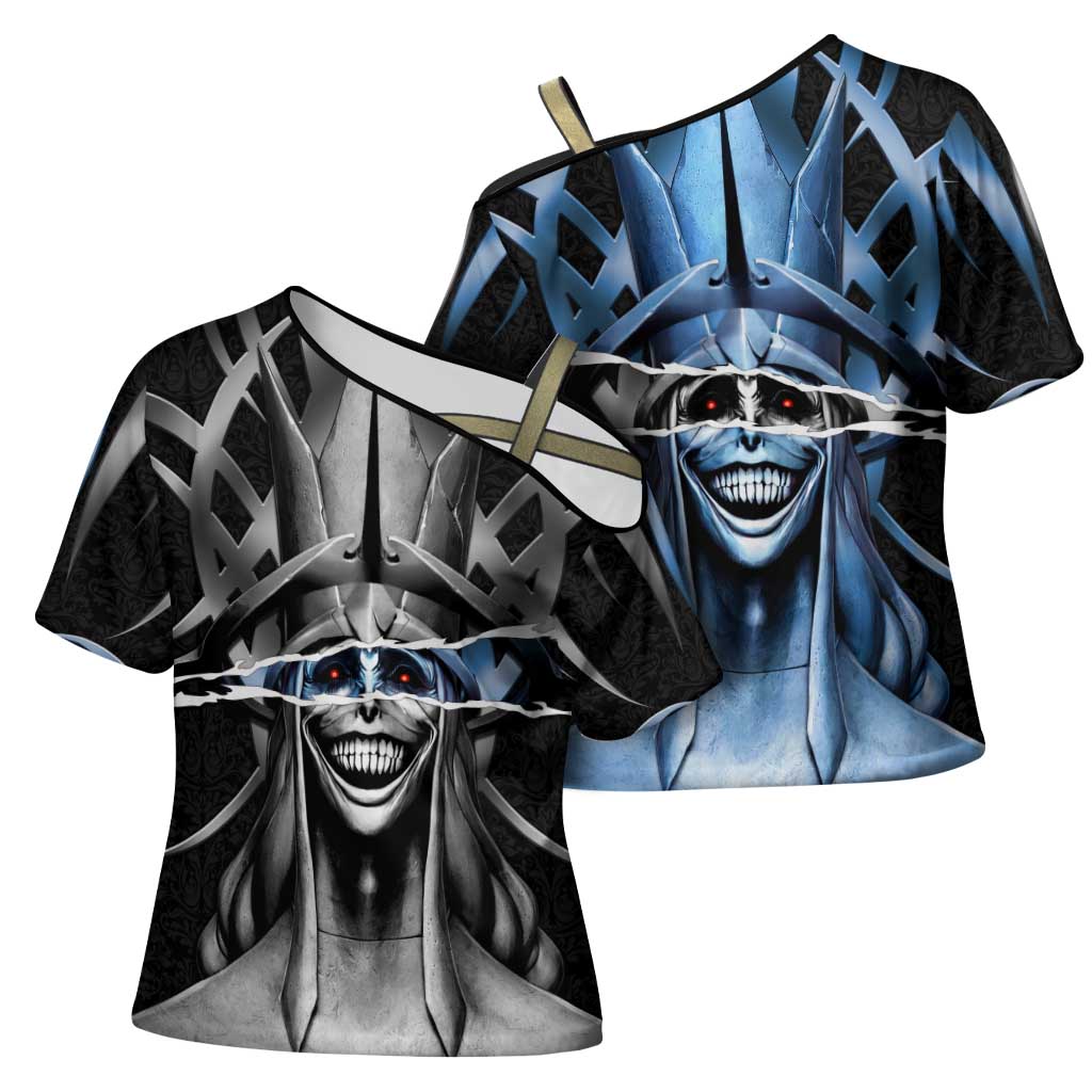 Statue of God Solo Leveling Cross Shoulder Shirt Dark Surreal Gothic Style