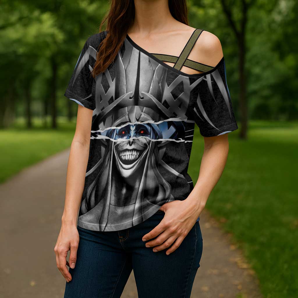 Statue of God Solo Leveling Cross Shoulder Shirt Dark Surreal Gothic Style