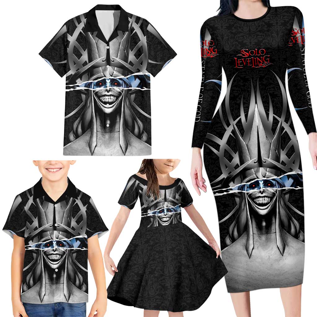 Statue of God Solo Leveling Family Matching Long Sleeve Bodycon Dress and Hawaiian Shirt Dark Surreal Gothic Style