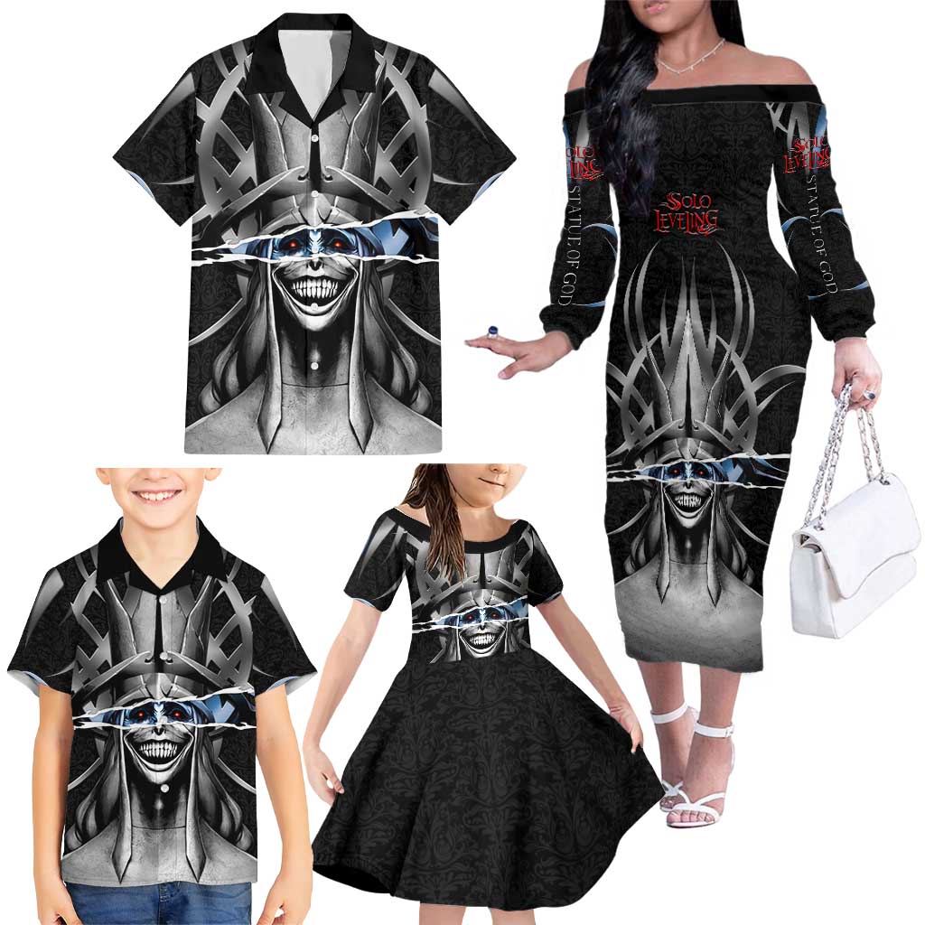 Statue of God Solo Leveling Family Matching Off The Shoulder Long Sleeve Dress and Hawaiian Shirt Dark Surreal Gothic Style