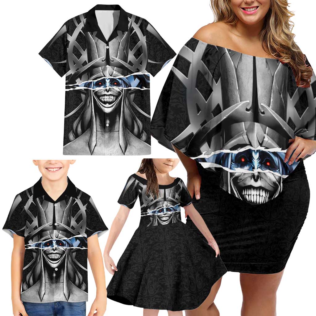 Statue of God Solo Leveling Family Matching Off Shoulder Short Dress and Hawaiian Shirt Dark Surreal Gothic Style