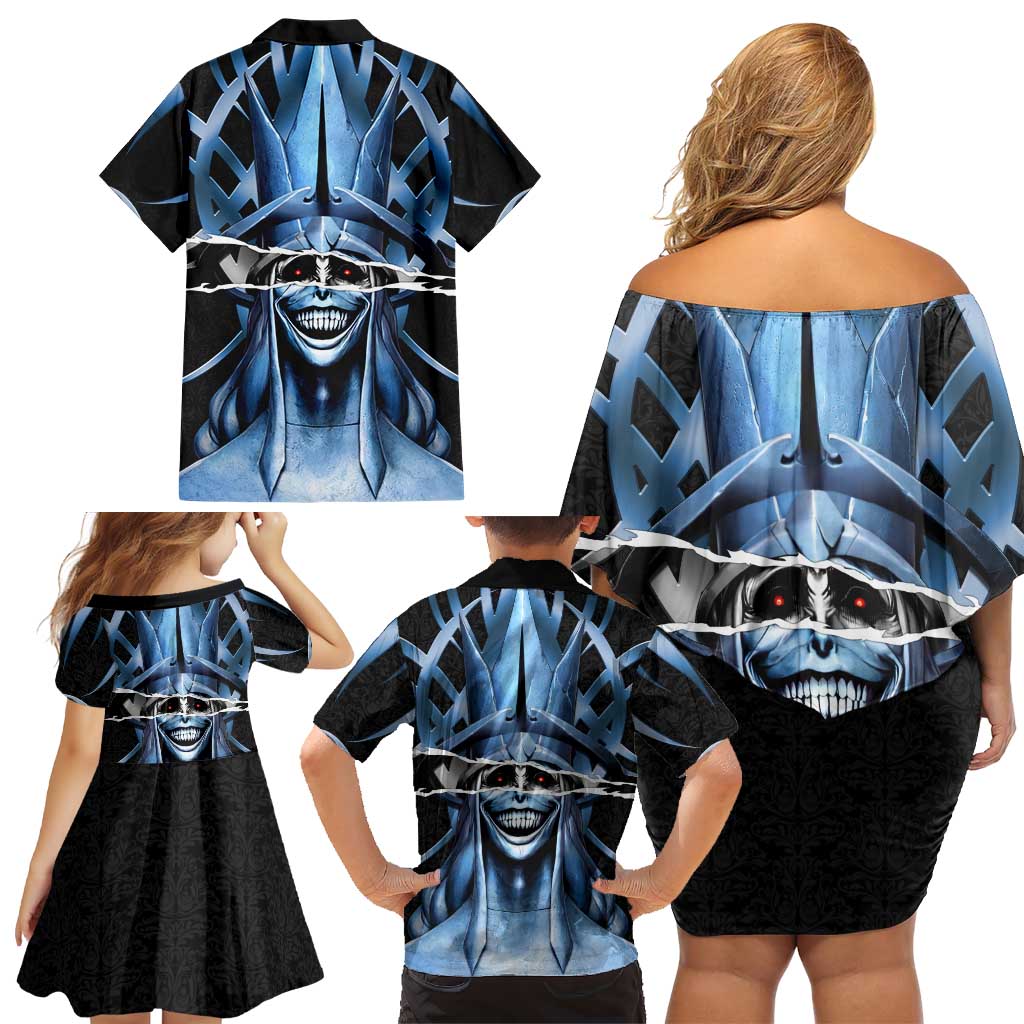 Statue of God Solo Leveling Family Matching Off Shoulder Short Dress and Hawaiian Shirt Dark Surreal Gothic Style