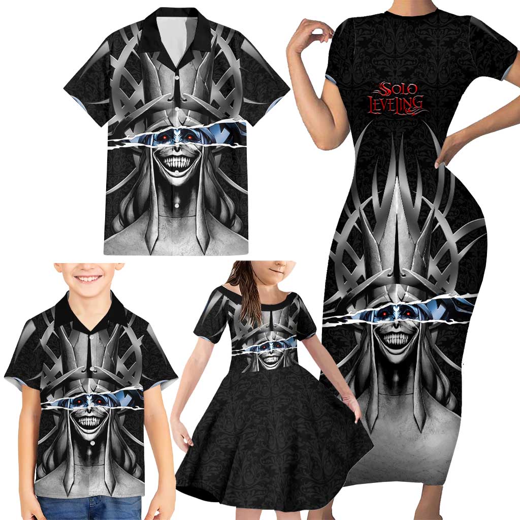 Statue of God Solo Leveling Family Matching Short Sleeve Bodycon Dress and Hawaiian Shirt Dark Surreal Gothic Style
