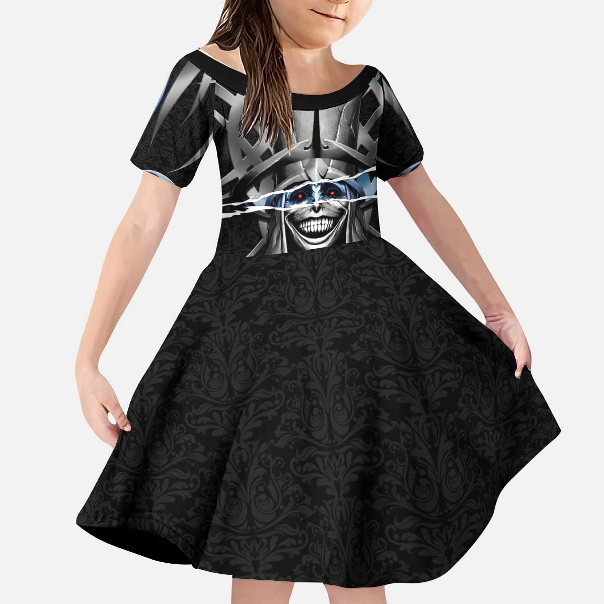 Statue of God Solo Leveling Kid Short Sleeve Dress Dark Surreal Gothic Style