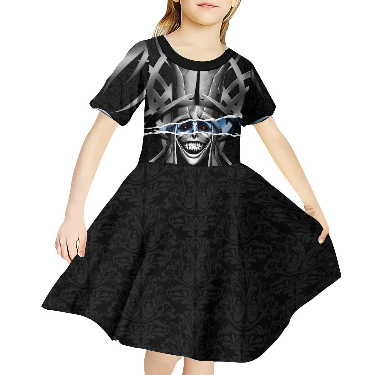 Statue of God Solo Leveling Kid Short Sleeve Dress Dark Surreal Gothic Style