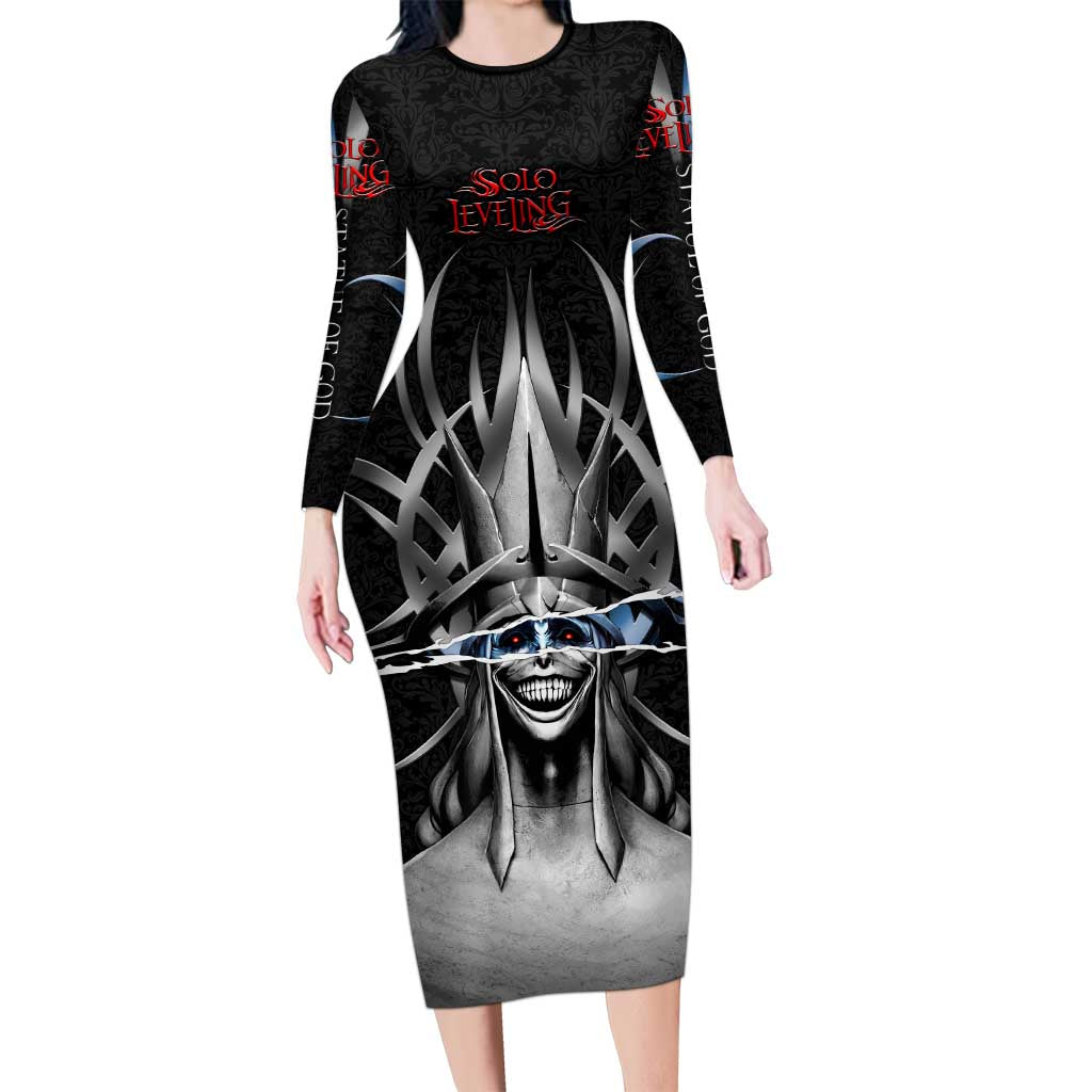 Statue of God Solo Leveling Long Sleeve Bodycon Dress Dark Surreal Gothic Style