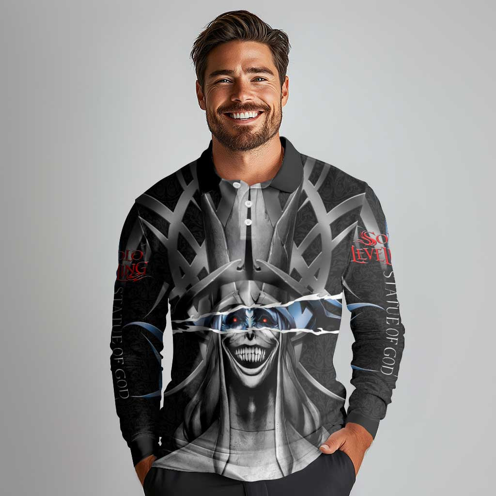 Statue of God Solo Leveling Long Sleeve Polo Shirt Dark Surreal Gothic Style