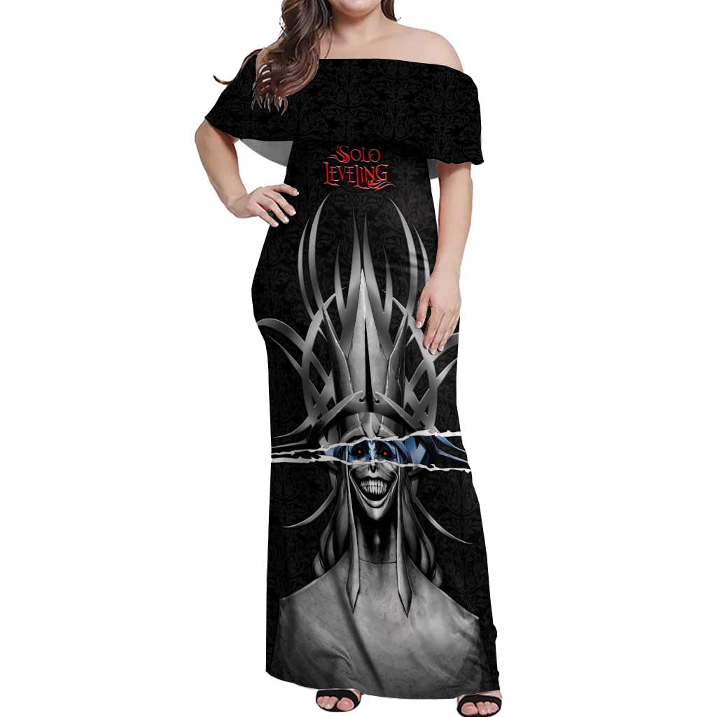 Statue of God Solo Leveling Off Shoulder Maxi Dress Dark Surreal Gothic Style