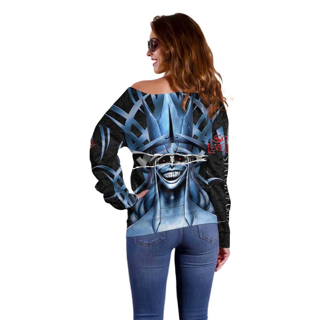 Statue of God Solo Leveling Off Shoulder Sweater Dark Surreal Gothic Style