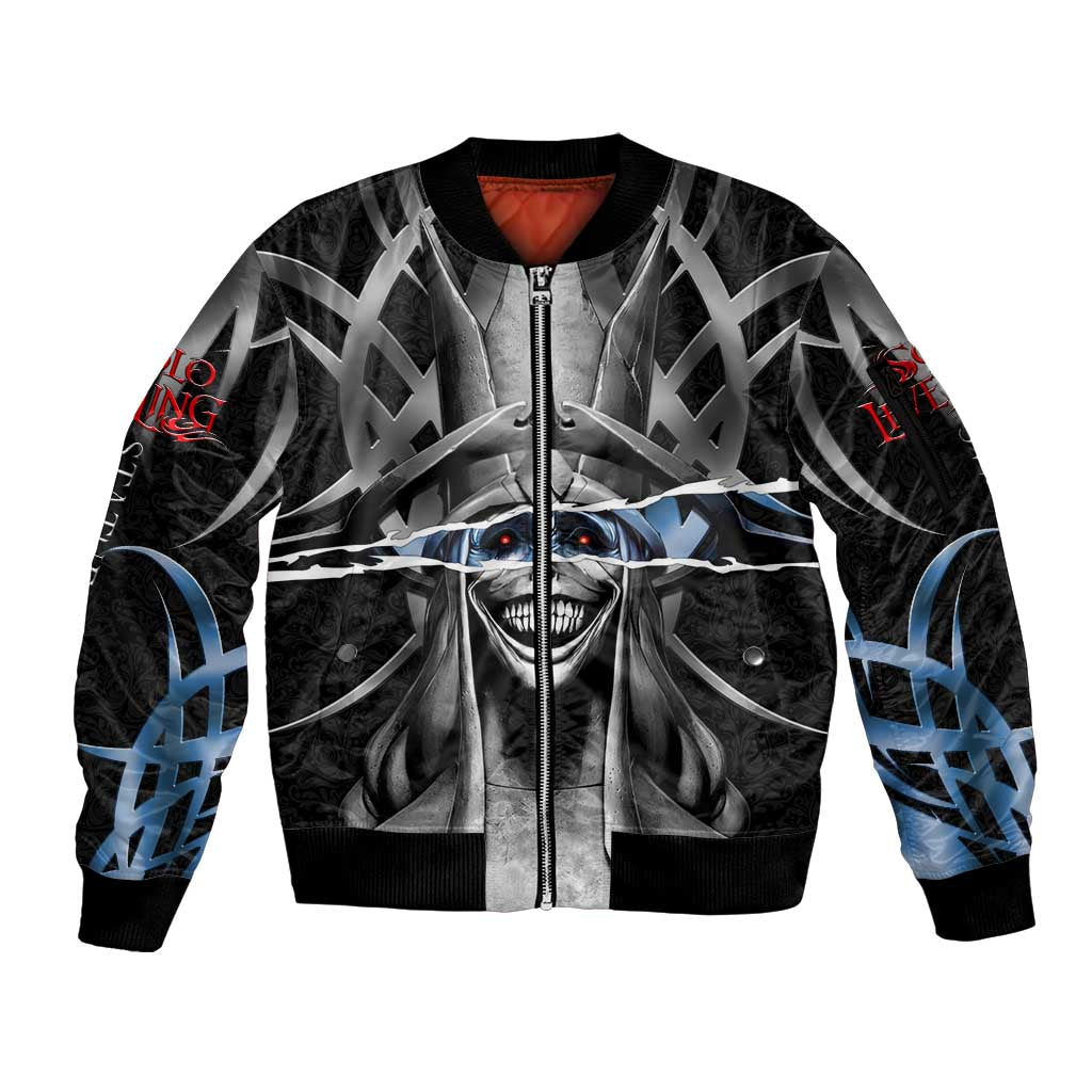 Statue of God Solo Leveling Sleeve Zip Bomber Jacket Dark Surreal Gothic Style