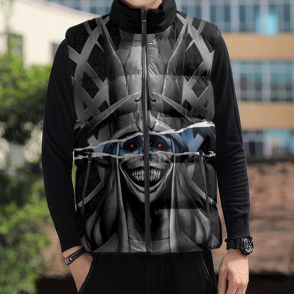 Statue of God Solo Leveling Sleeveless Puffer Jacket Dark Surreal Gothic Style