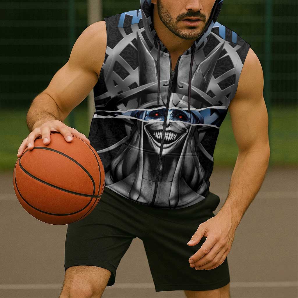 Statue of God Solo Leveling Sleeveless Zip Hoodie Dark Surreal Gothic Style