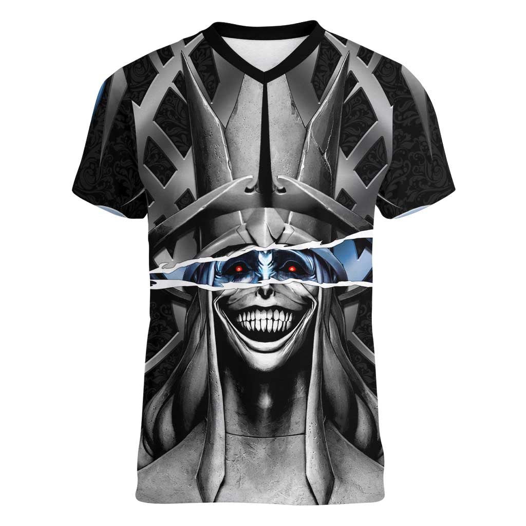 Statue of God Solo Leveling Women V-Neck T-Shirt Dark Surreal Gothic Style