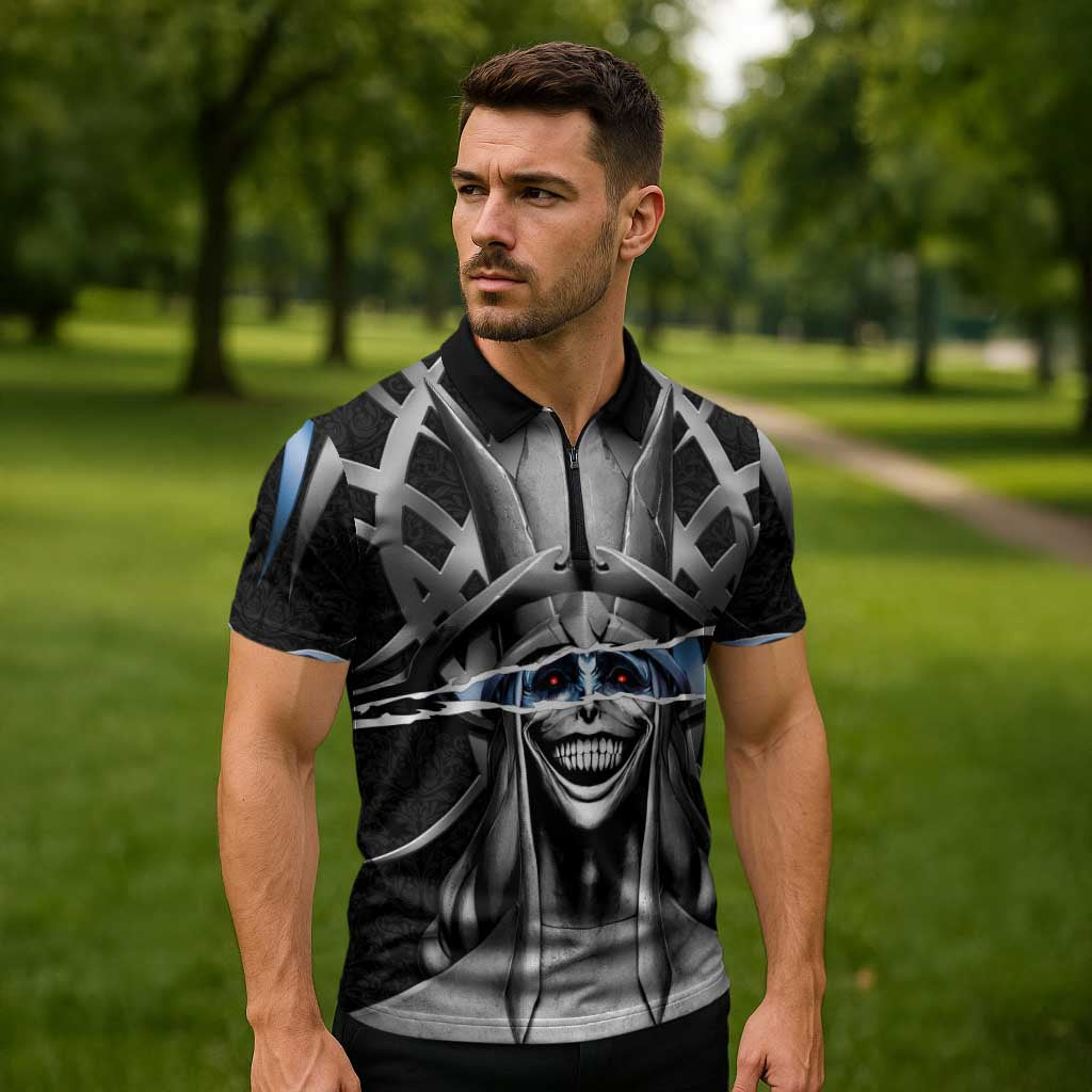Statue of God Solo Leveling Zipper Polo Shirt Dark Surreal Gothic Style