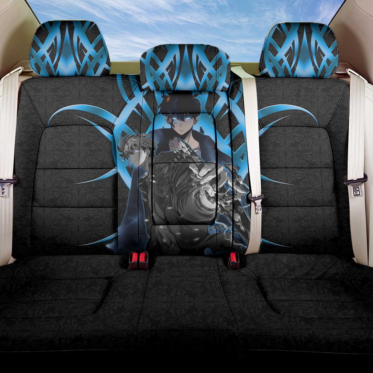 Sung Jin Woo Solo Leveling Back Car Seat Cover Neon Shadowcore Anime Style