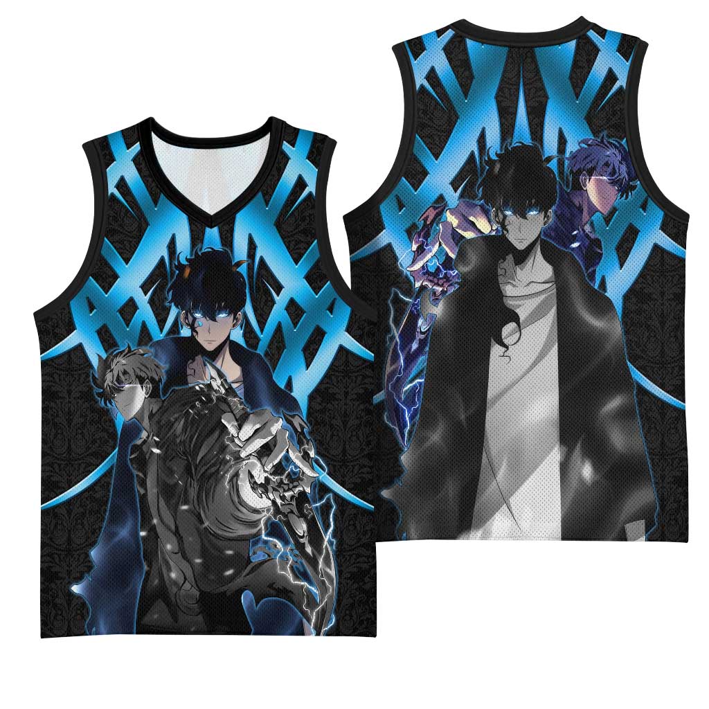 Sung Jin Woo Solo Leveling Basketball Jersey Neon Shadowcore Anime Style