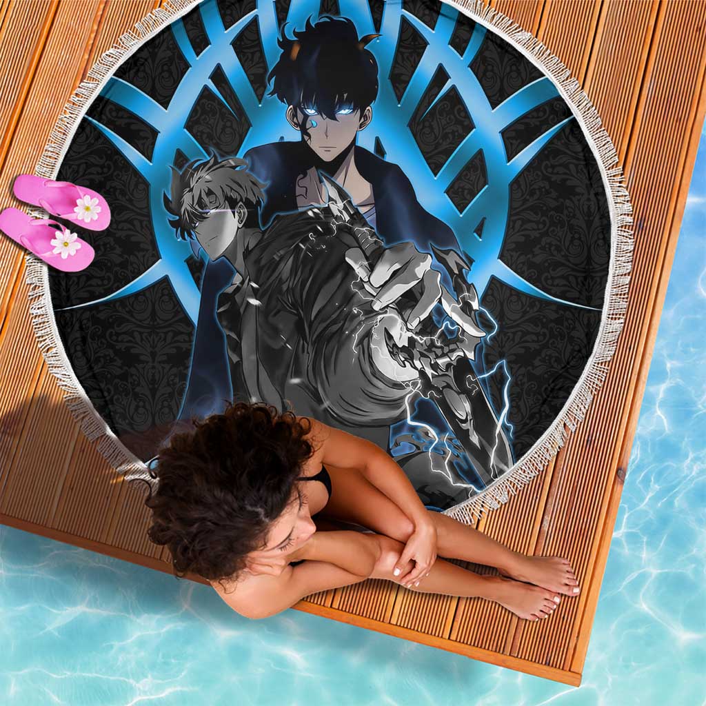 Sung Jin Woo Solo Leveling Beach Blanket Neon Shadowcore Anime Style