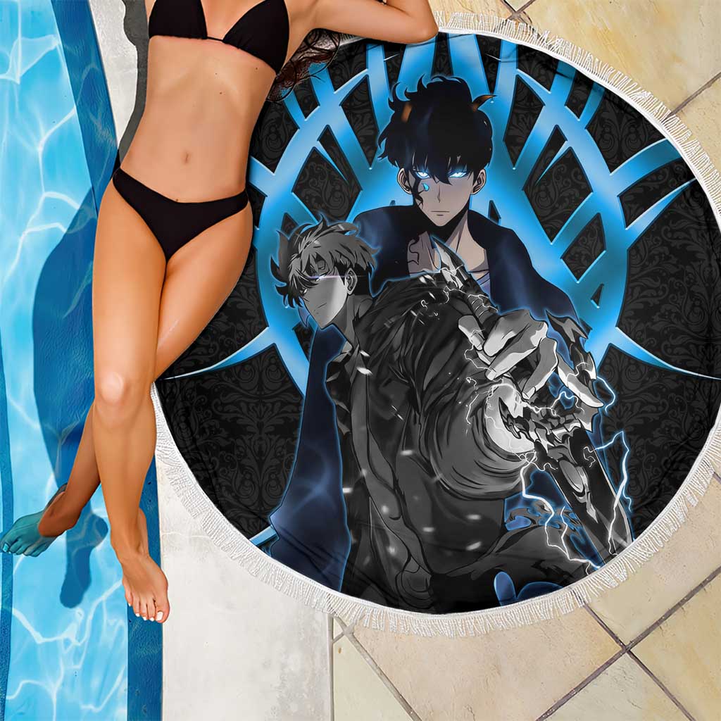 Sung Jin Woo Solo Leveling Beach Blanket Neon Shadowcore Anime Style