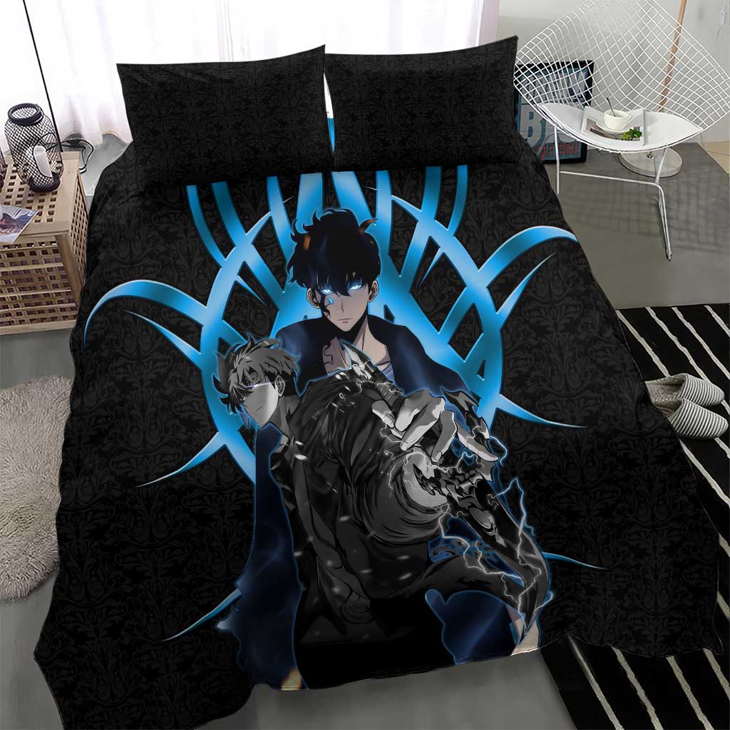Sung Jin Woo Solo Leveling Bedding Set Neon Shadowcore Anime Style
