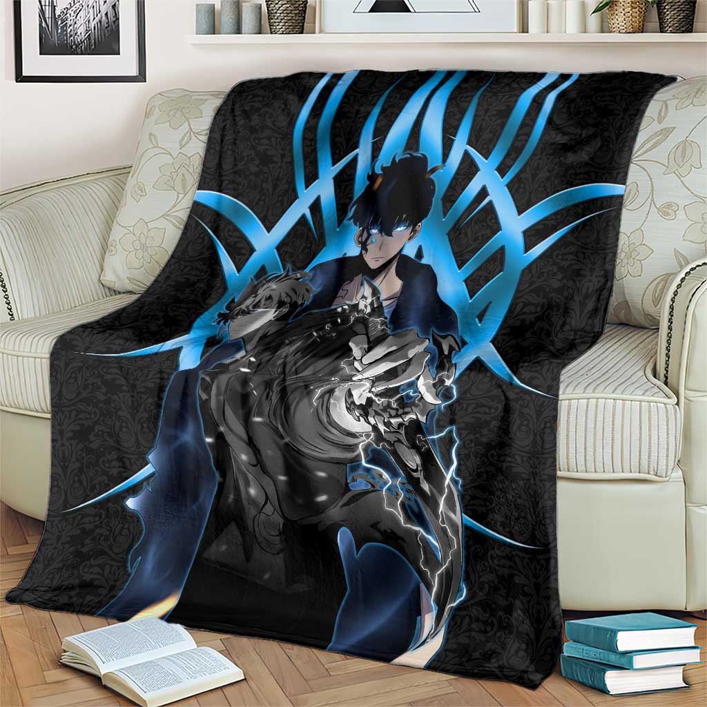 Sung Jin Woo Solo Leveling Blanket Neon Shadowcore Anime Style