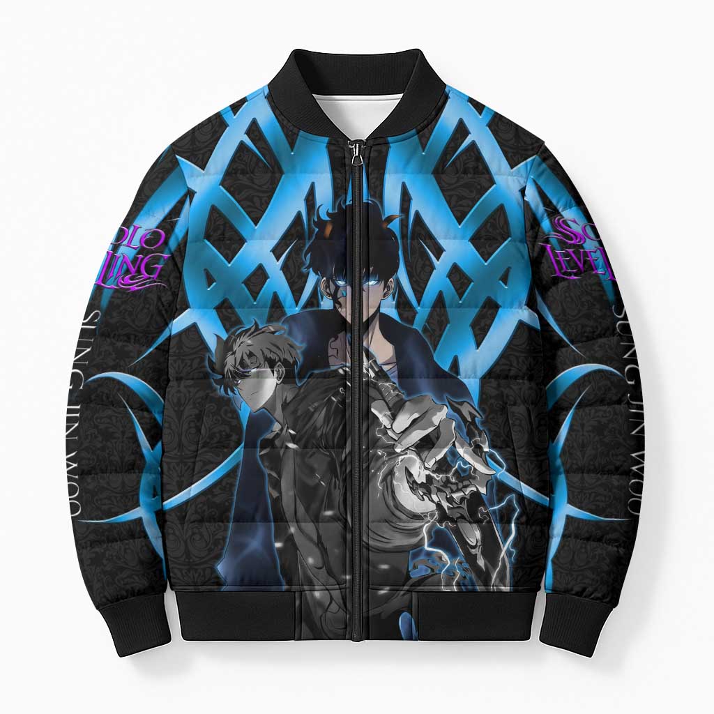 Sung Jin Woo Solo Leveling Bomber Puffer Jacket Neon Shadowcore Anime Style