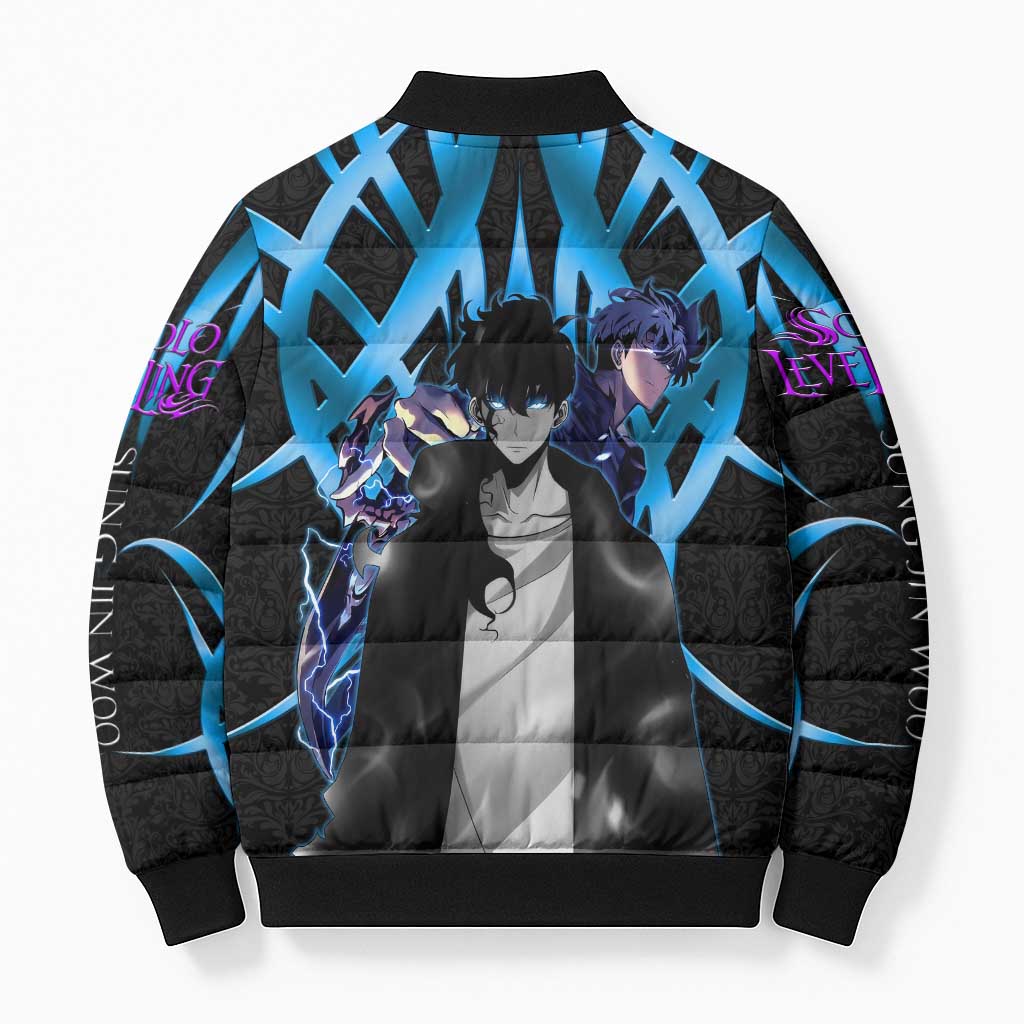 Sung Jin Woo Solo Leveling Bomber Puffer Jacket Neon Shadowcore Anime Style