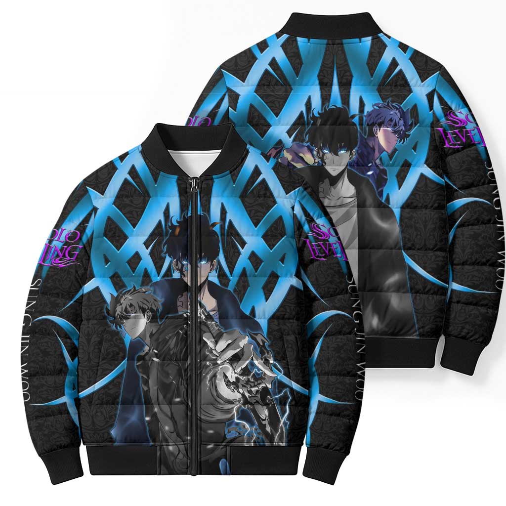 Sung Jin Woo Solo Leveling Bomber Puffer Jacket Neon Shadowcore Anime Style