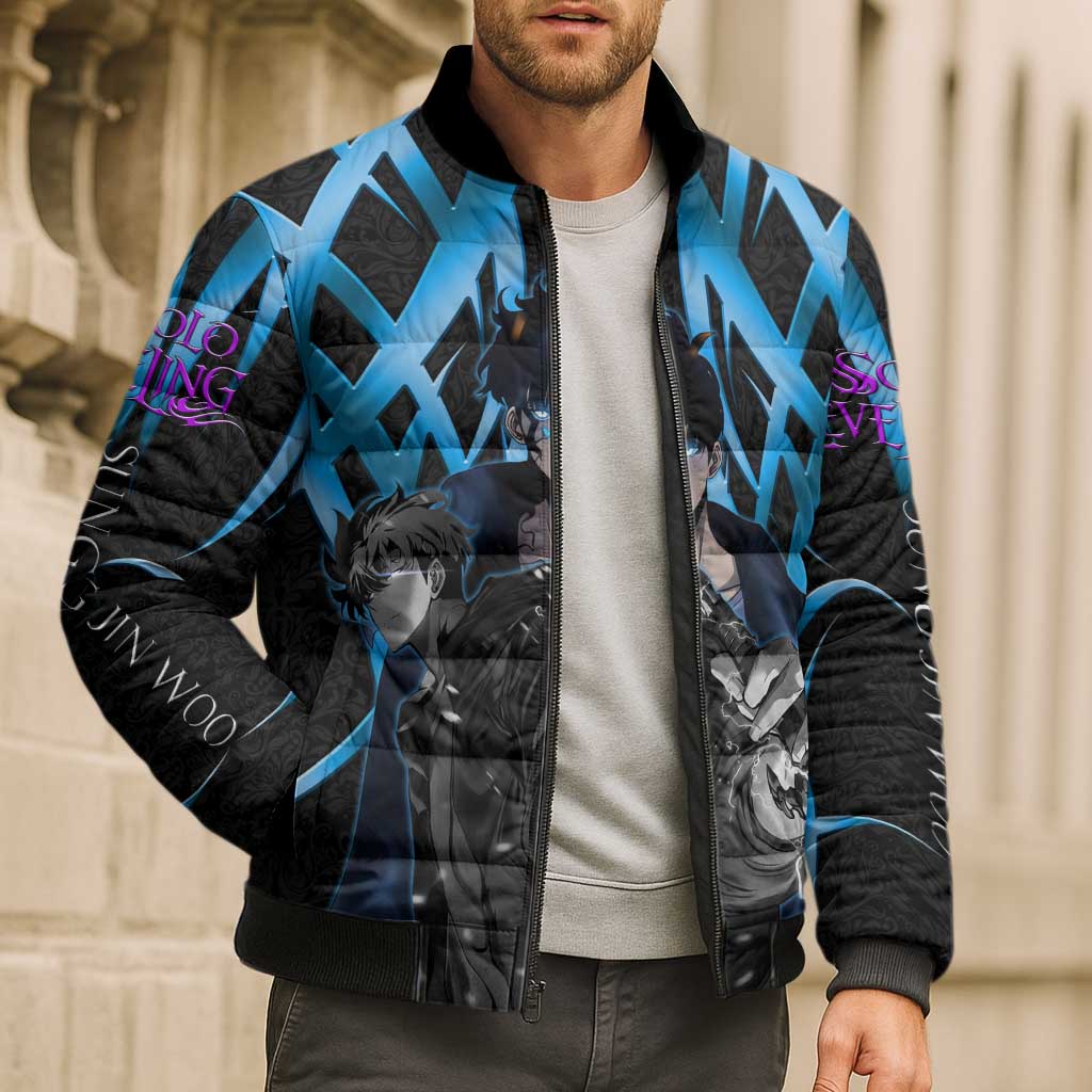 Sung Jin Woo Solo Leveling Bomber Puffer Jacket Neon Shadowcore Anime Style