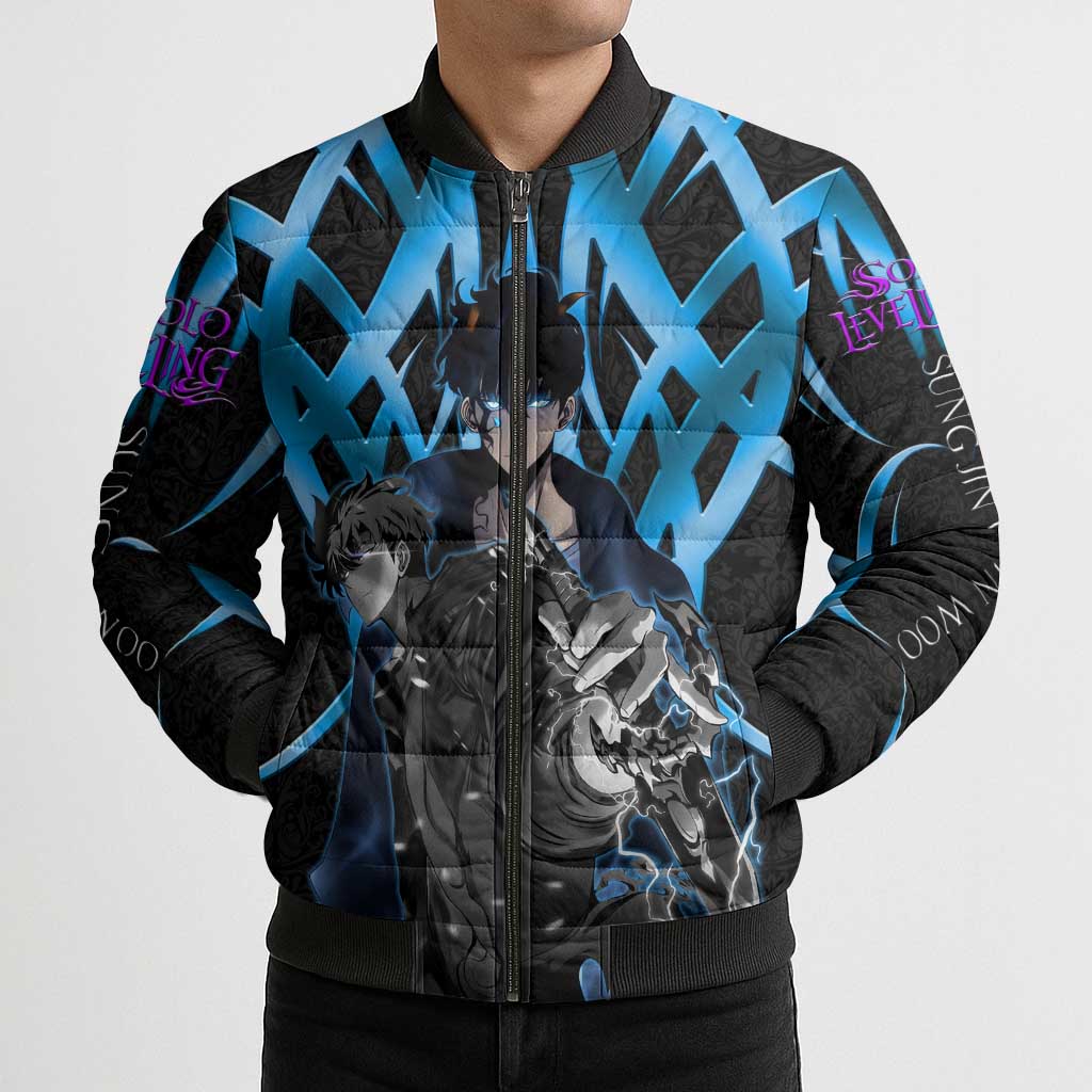 Sung Jin Woo Solo Leveling Bomber Puffer Jacket Neon Shadowcore Anime Style