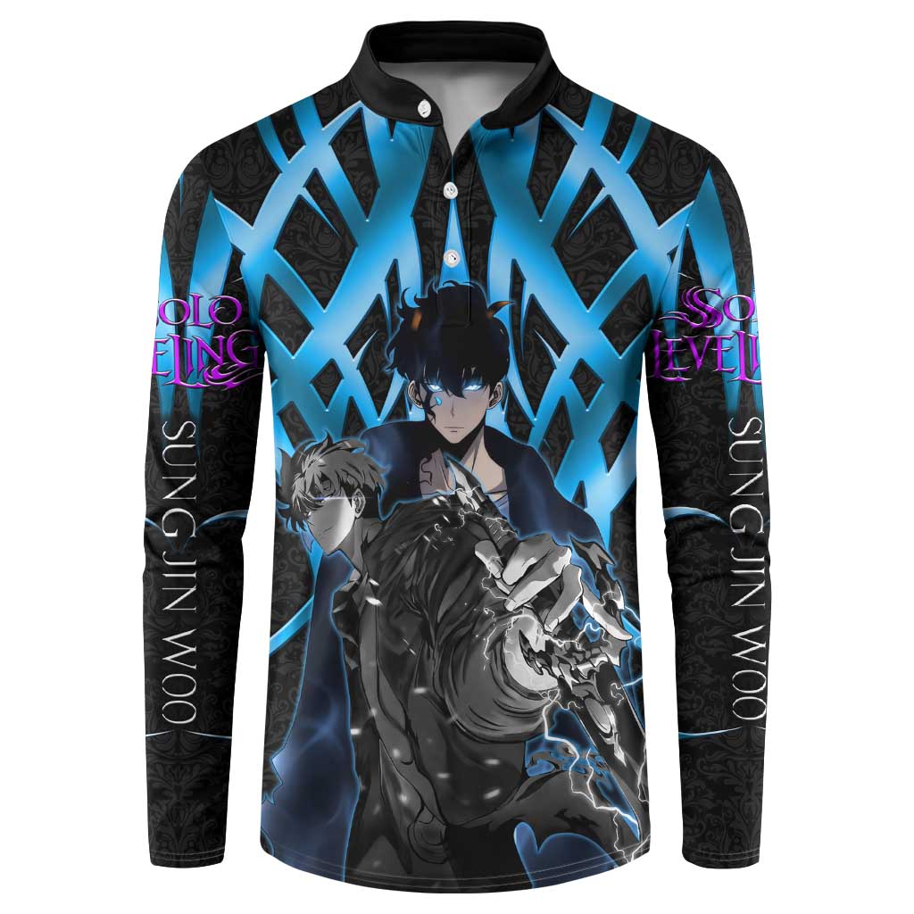 Sung Jin Woo Solo Leveling Button Sweatshirt Neon Shadowcore Anime Style