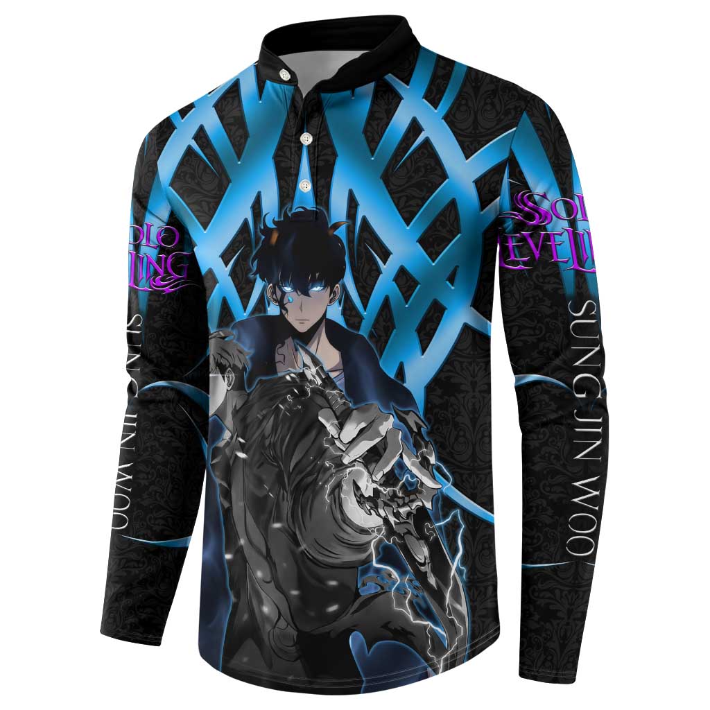 Sung Jin Woo Solo Leveling Button Sweatshirt Neon Shadowcore Anime Style