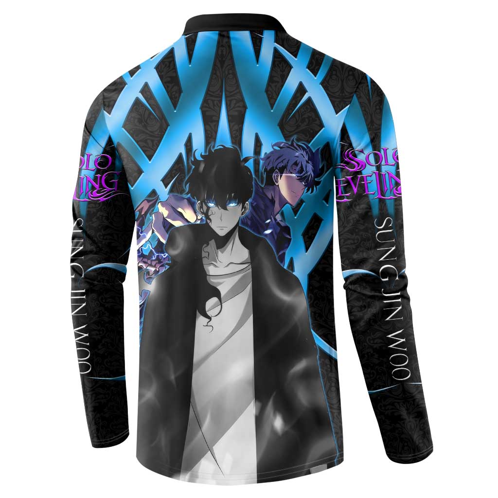 Sung Jin Woo Solo Leveling Button Sweatshirt Neon Shadowcore Anime Style