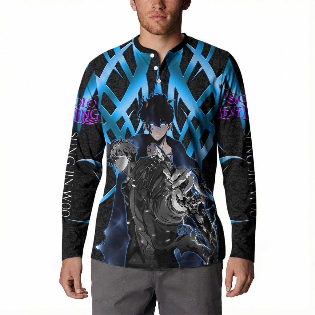 Sung Jin Woo Solo Leveling Button Sweatshirt Neon Shadowcore Anime Style