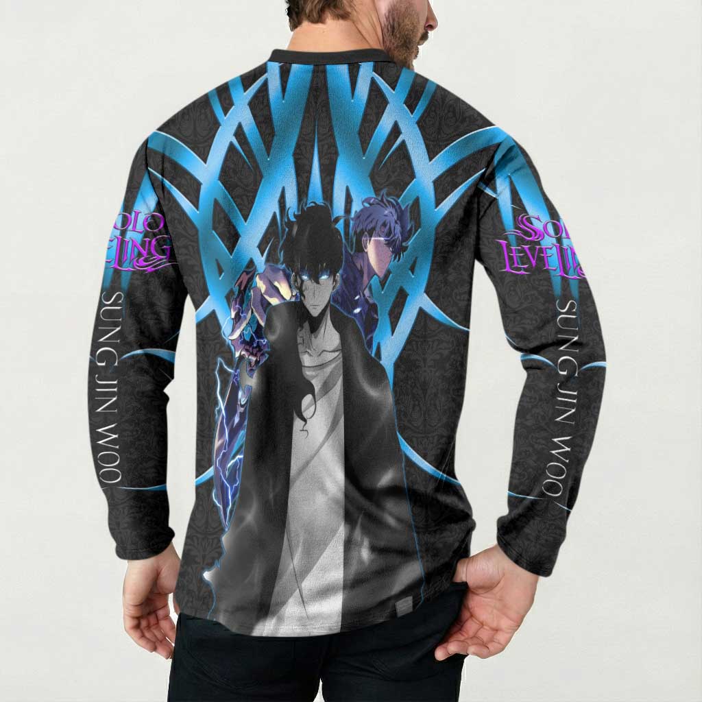 Sung Jin Woo Solo Leveling Button Sweatshirt Neon Shadowcore Anime Style