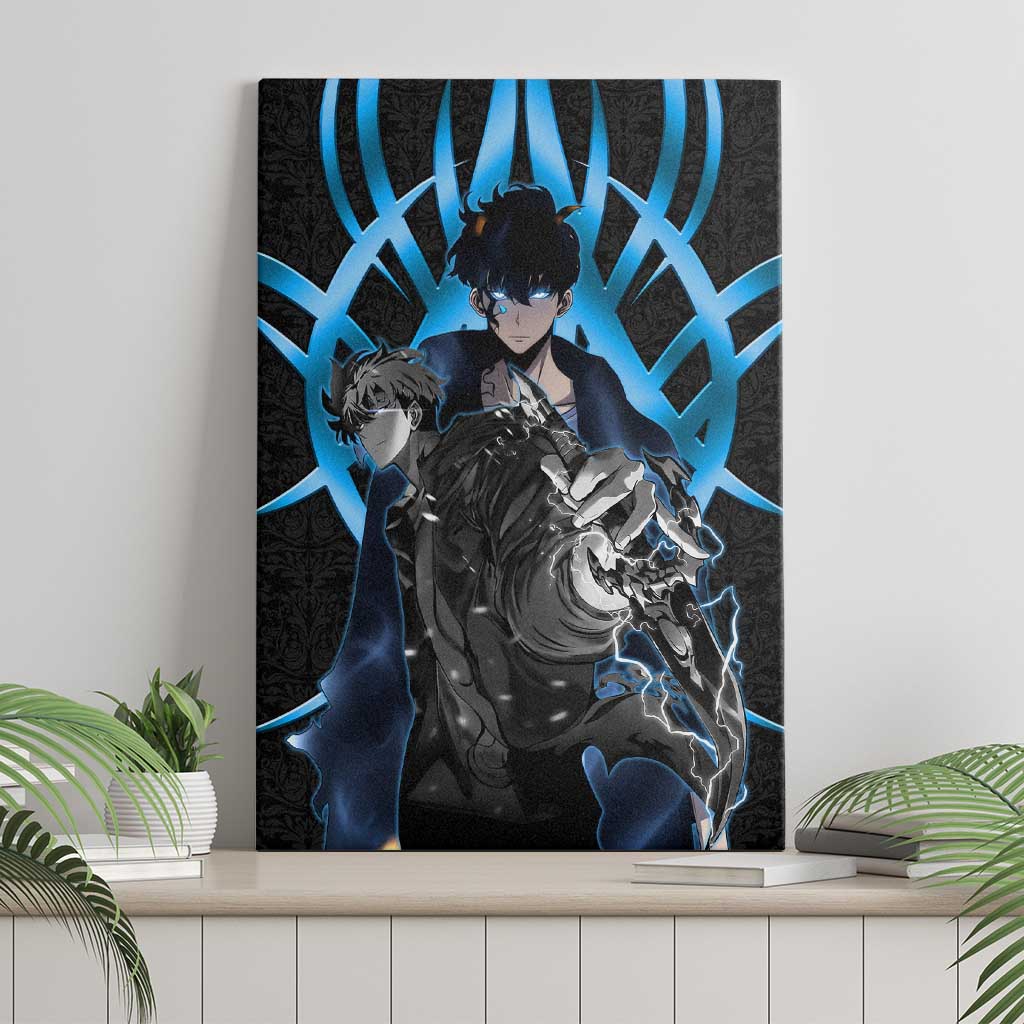 Sung Jin Woo Solo Leveling Canvas Wall Art Neon Shadowcore Anime Style