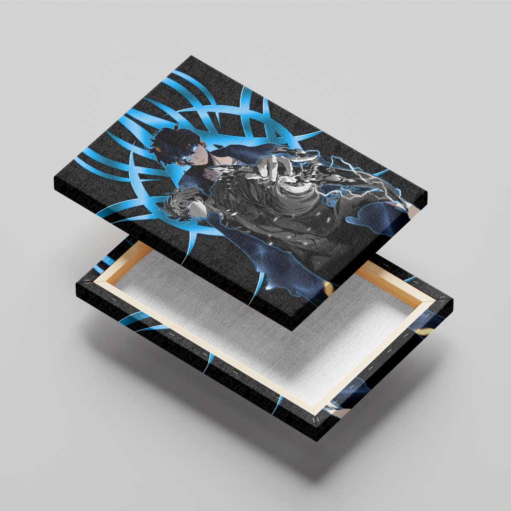 Sung Jin Woo Solo Leveling Canvas Wall Art Neon Shadowcore Anime Style